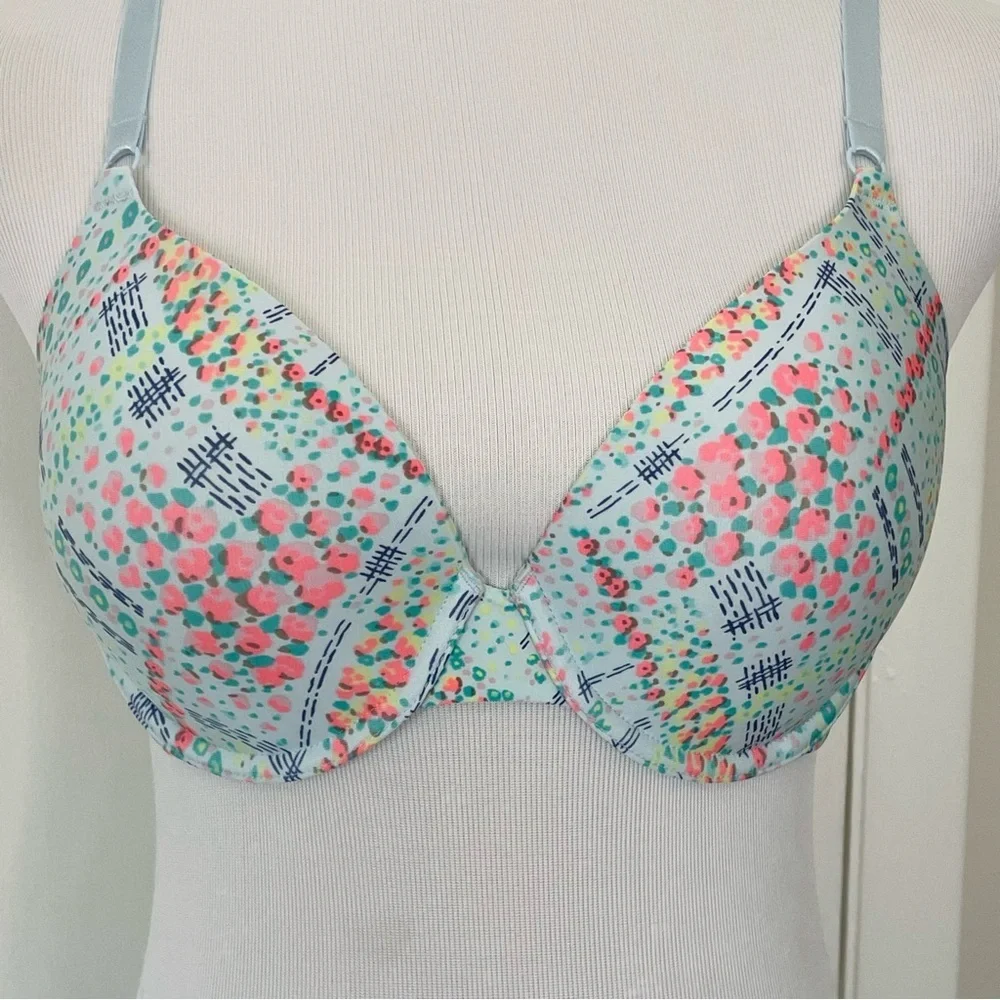 Victoria’s Secret Women’s Perfect Coverage Floral Print Bra Blue and Pink 36C